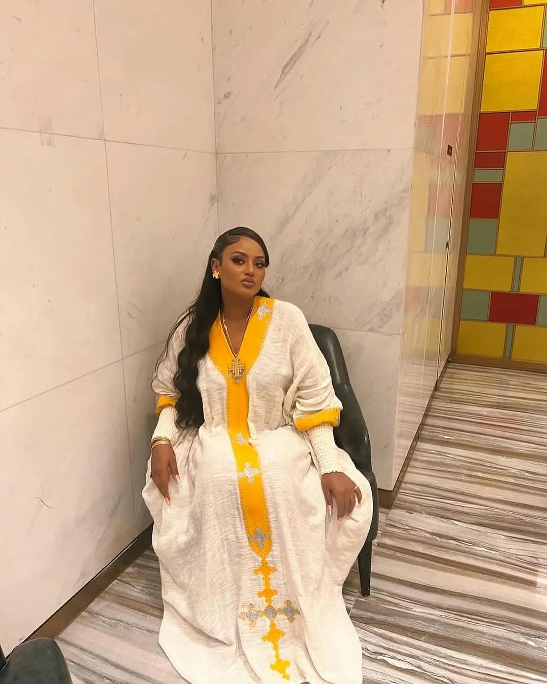 Creamy Heaven Look in Yellow Habesha Dress: with Silver Detailing Traditional Dress Modern Habesha Kemis