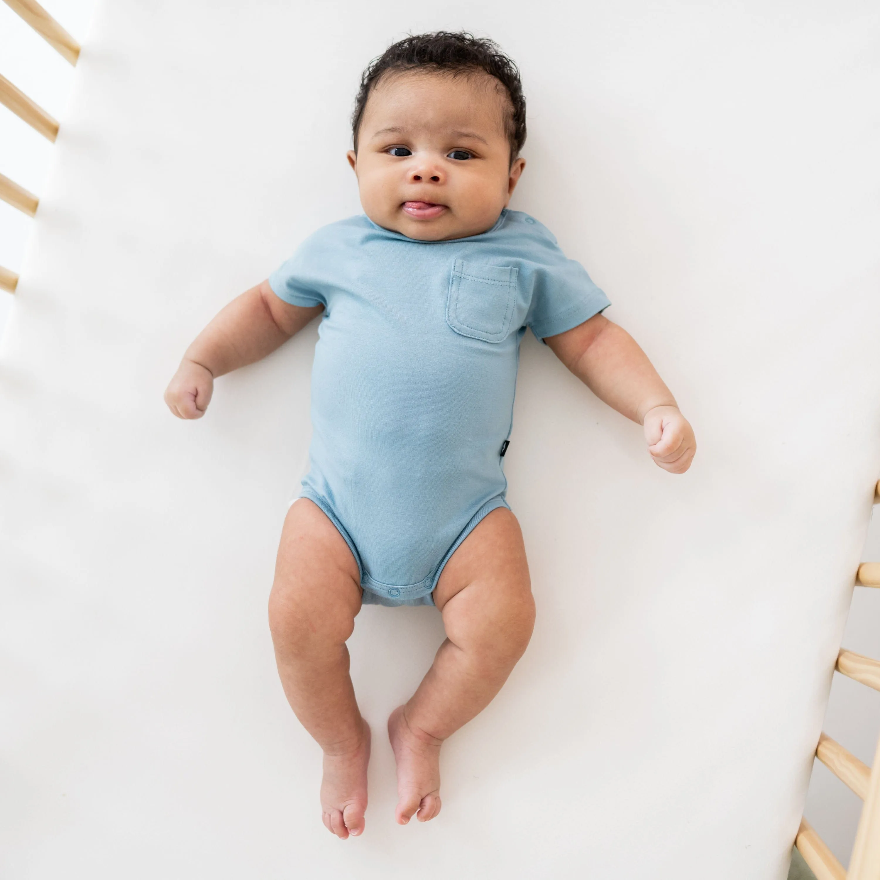 Crew Neck Tee Bodysuit in Dusty Blue