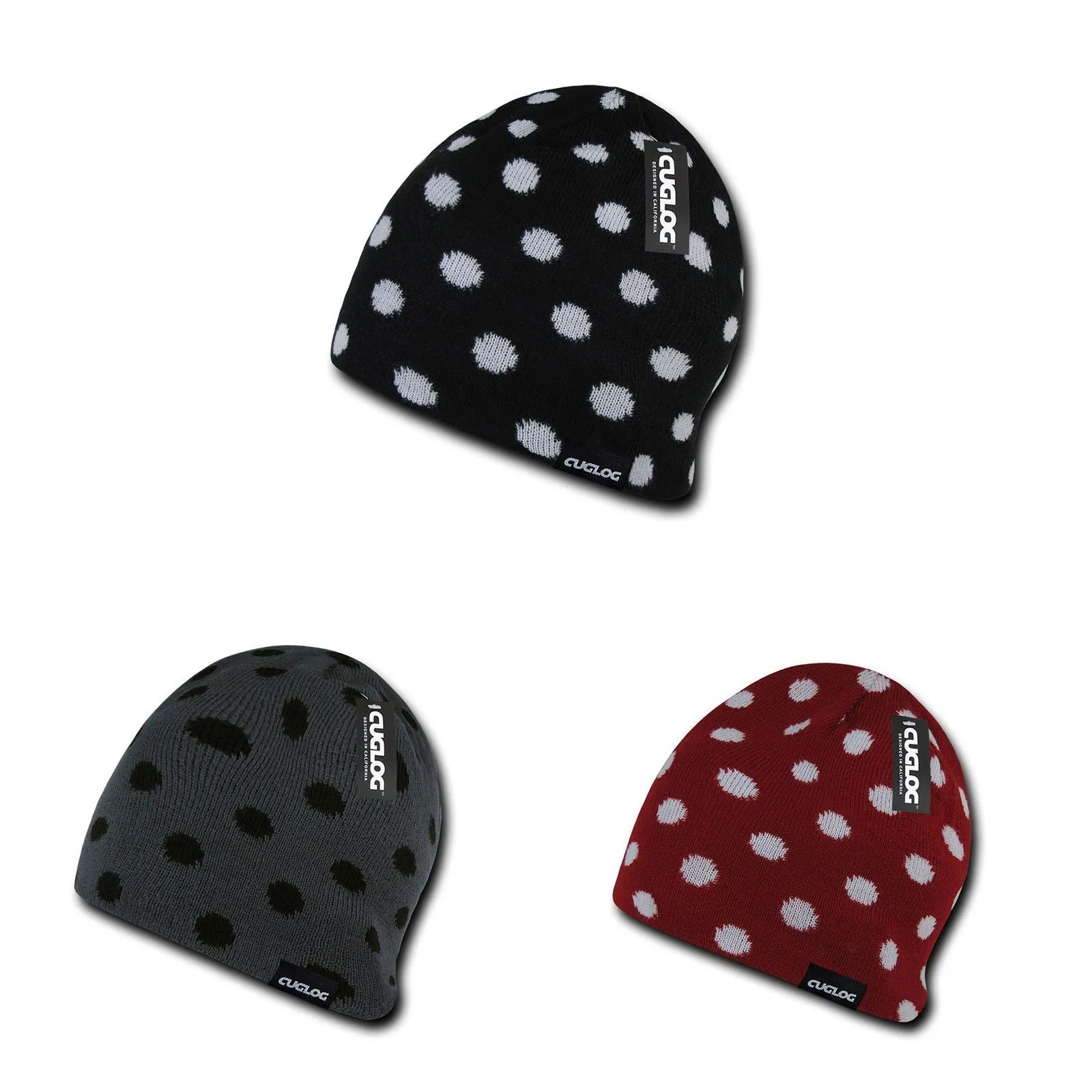 Cuglog Thor Polka Dotted Beanies Lined Knit Winter Caps Hats Ski Skull