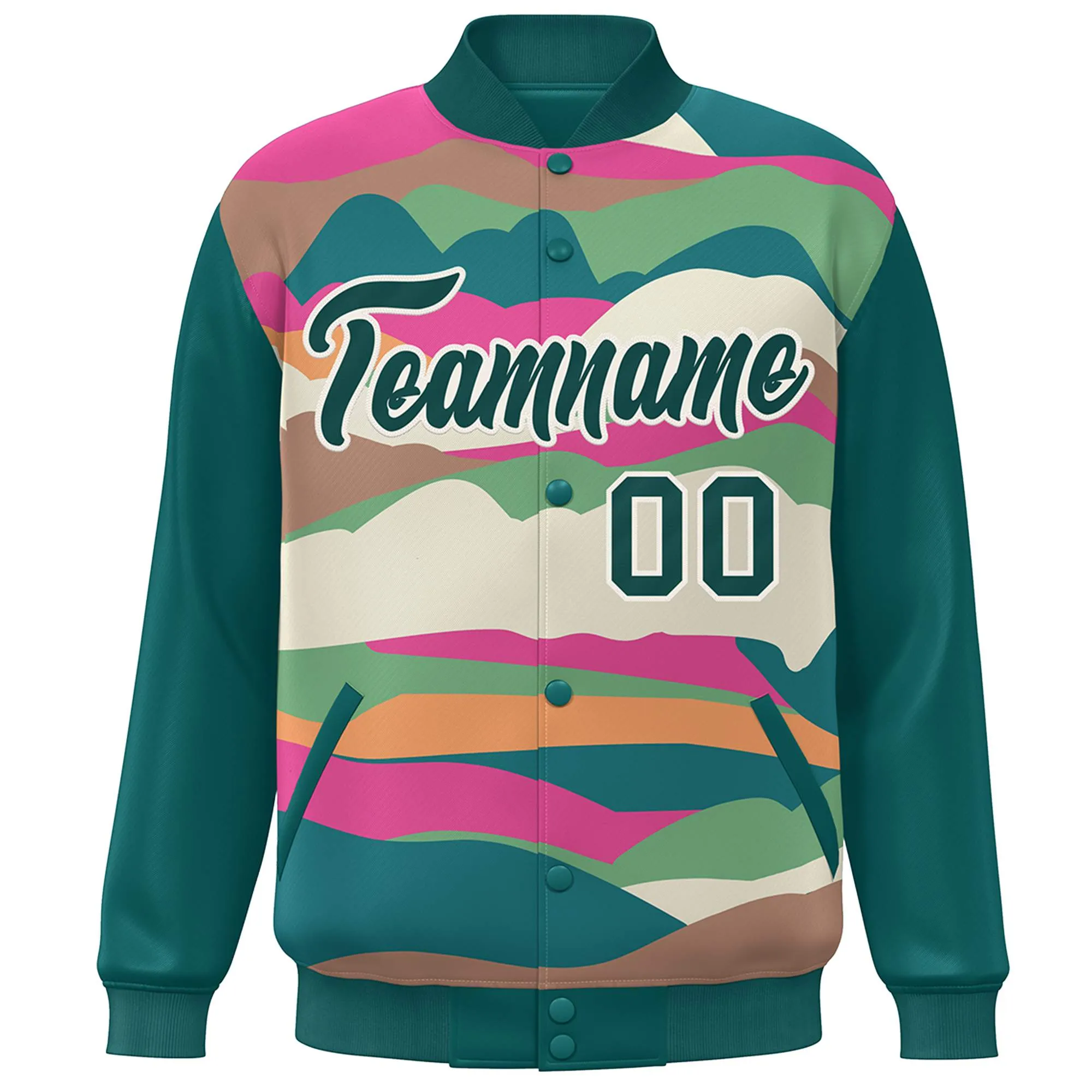 Custom Aqua Cream Multi Clouds Graffiti Pattern Varsity Full-Snap Jacket