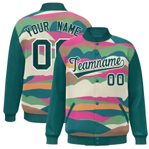 Custom Aqua Cream Multi Clouds Graffiti Pattern Varsity Full-Snap Jacket