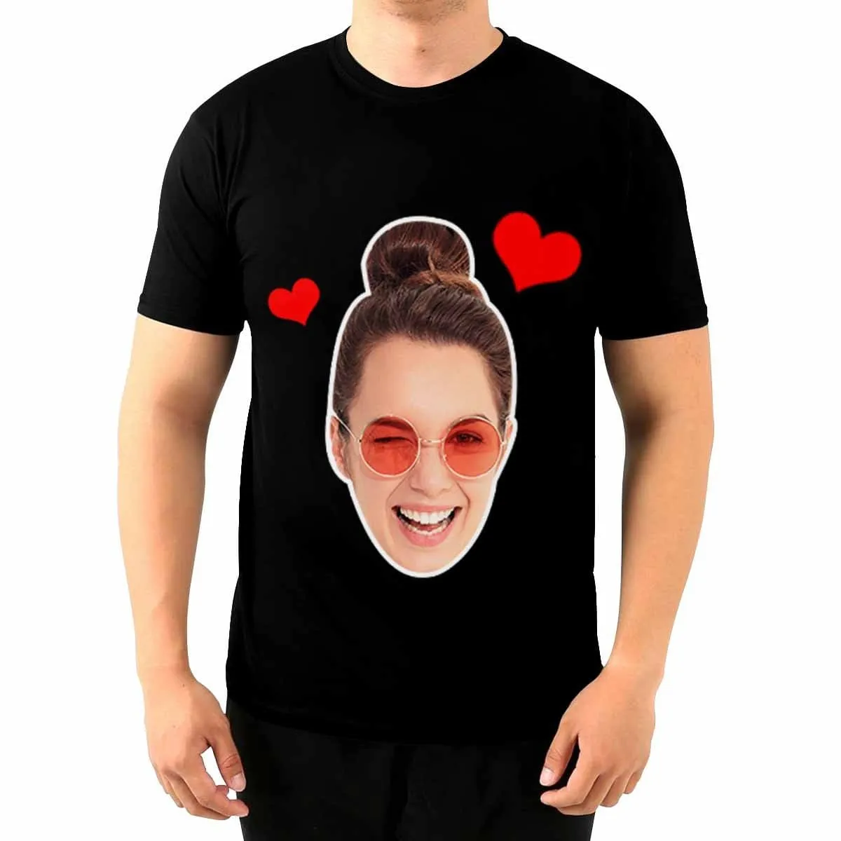 Custom Face Red Heart Men's T-shirt