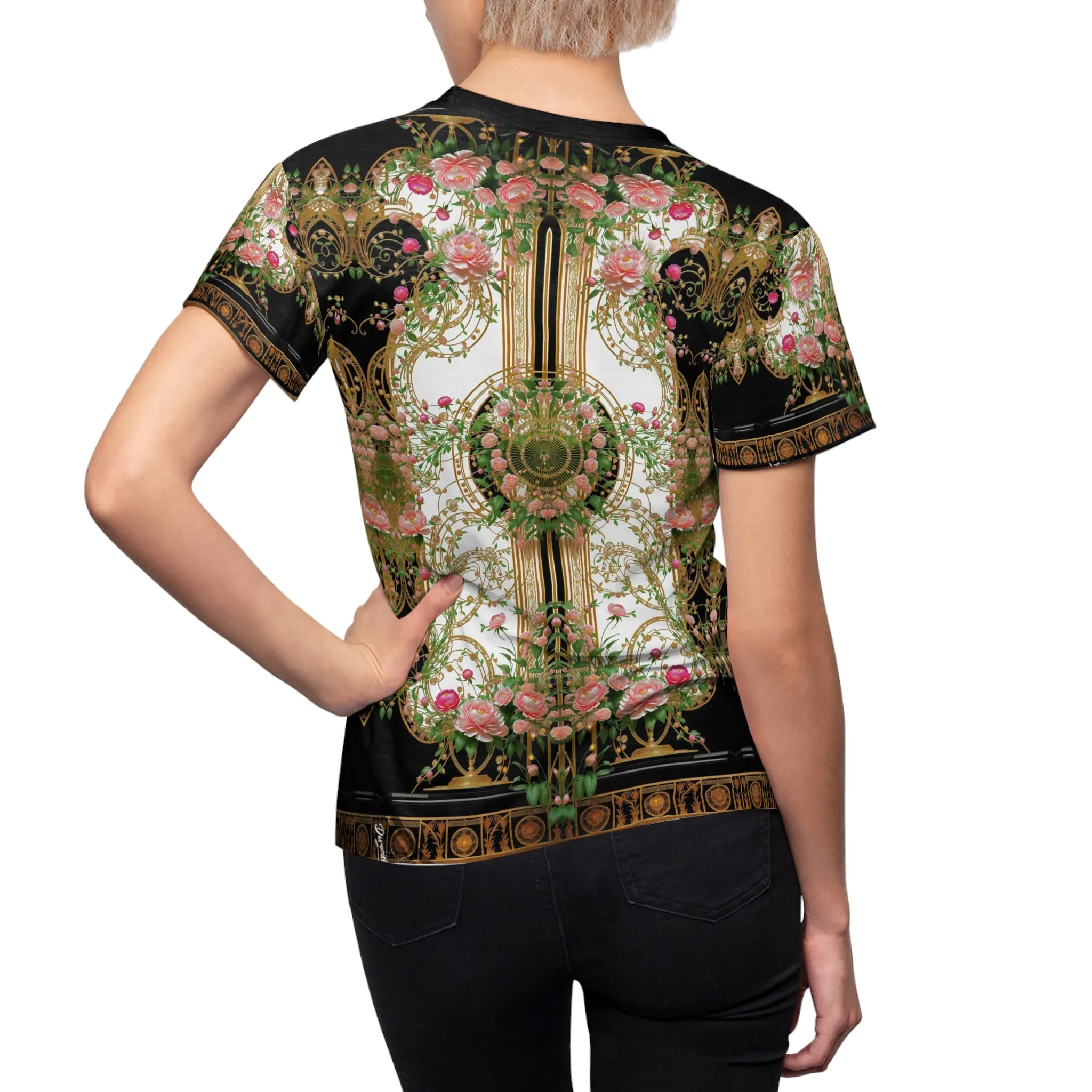 Decorative Floral T-Shirt Unisex Tee AOP T-Shirt Floral Print Tee Shirt Unisex Baroque Tshirt | D20207B