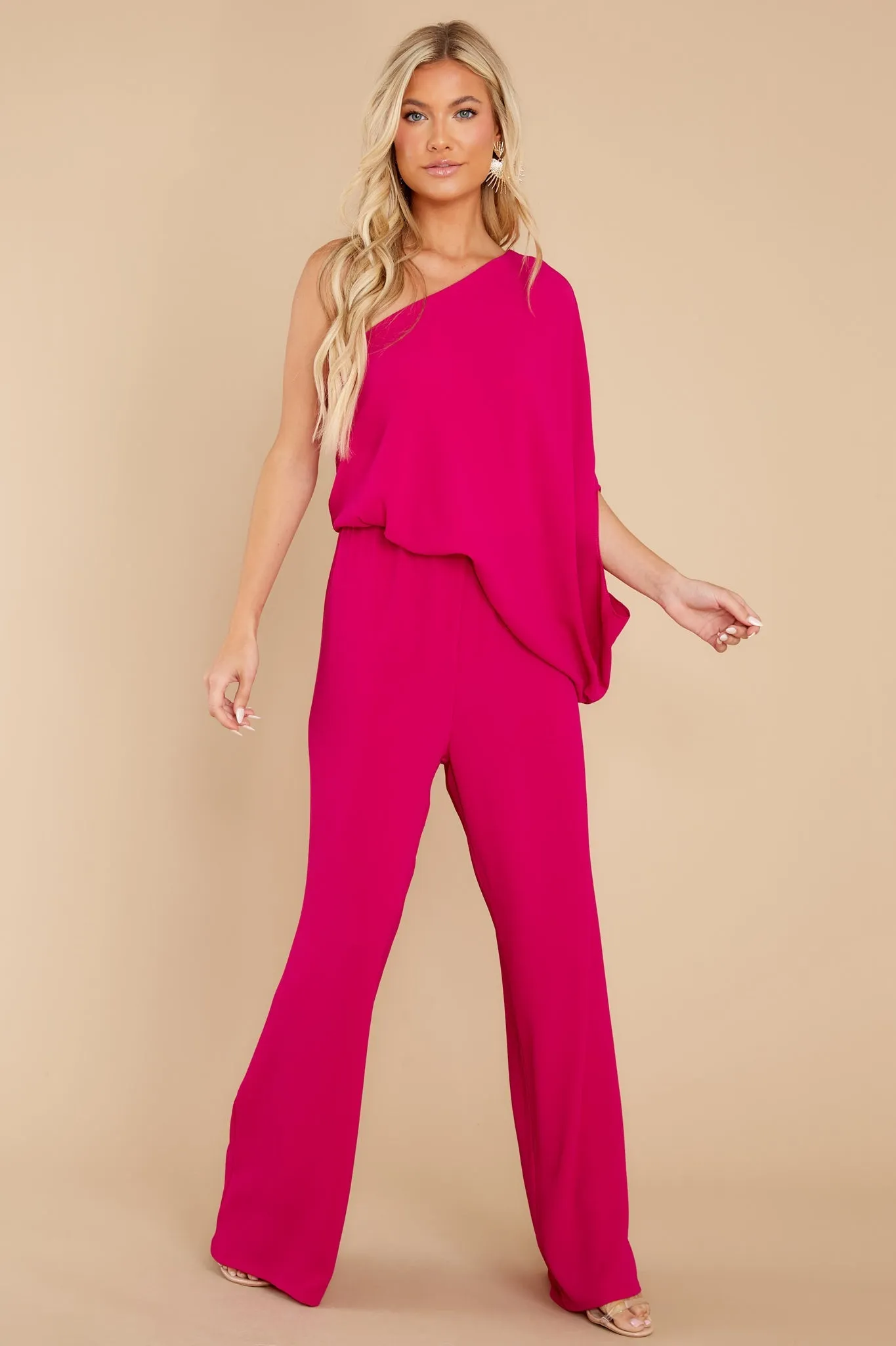 Dreaming Of New Fuchsia One Shoulder Jumpsuit