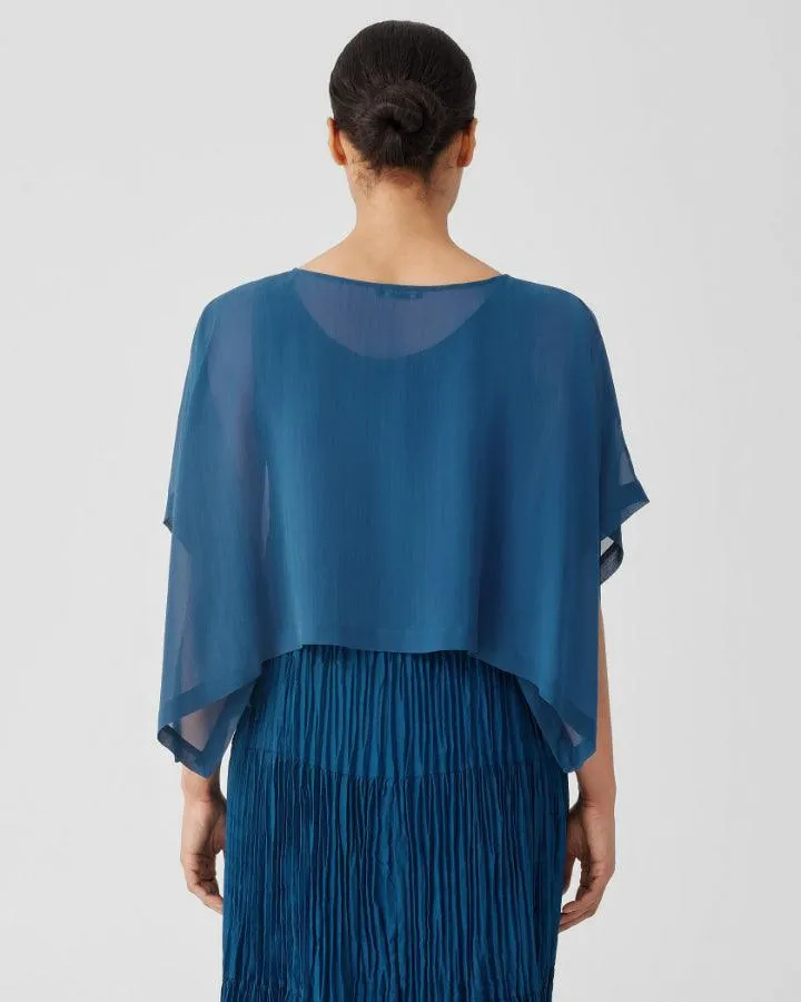 Eileen Fisher Sheer Silk Georgette Cropped Poncho