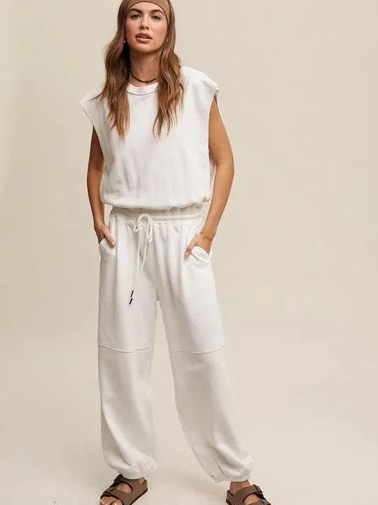 Embrace the Comfy Side Athleisure French Terry Loose Jogger Jumpsuit