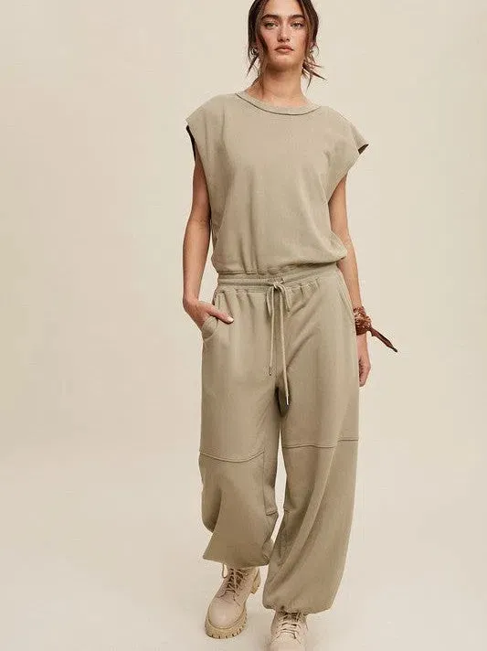 Embrace the Comfy Side Athleisure French Terry Loose Jogger Jumpsuit