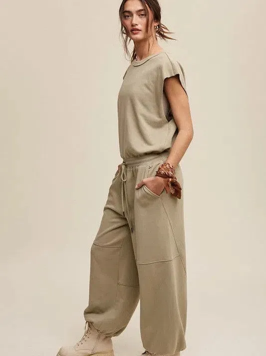 Embrace the Comfy Side Athleisure French Terry Loose Jogger Jumpsuit