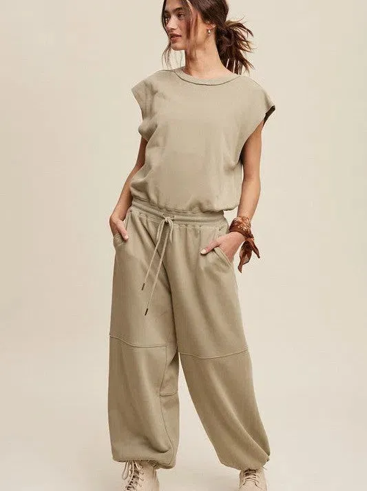 Embrace the Comfy Side Athleisure French Terry Loose Jogger Jumpsuit