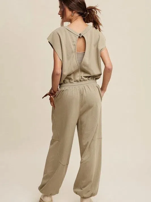 Embrace the Comfy Side Athleisure French Terry Loose Jogger Jumpsuit