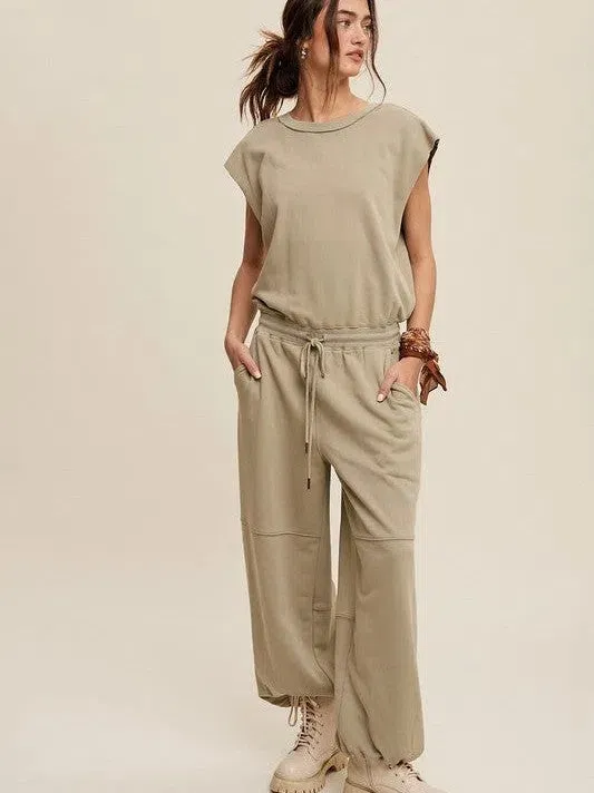 Embrace the Comfy Side Athleisure French Terry Loose Jogger Jumpsuit