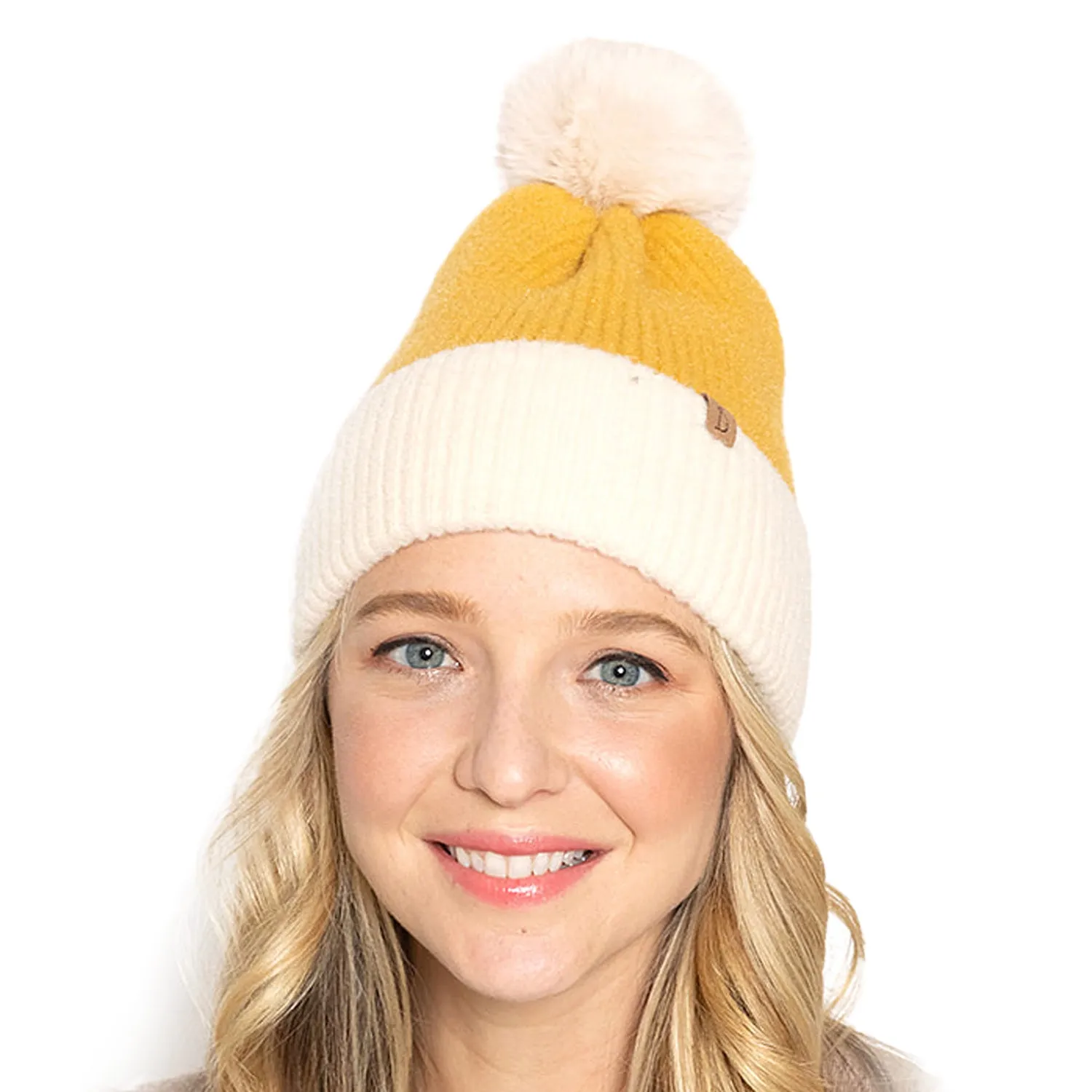 Empire Cove Winter Ribbed Knit Beanie with Faux Fur Pom Pom Hats Gifts for Her