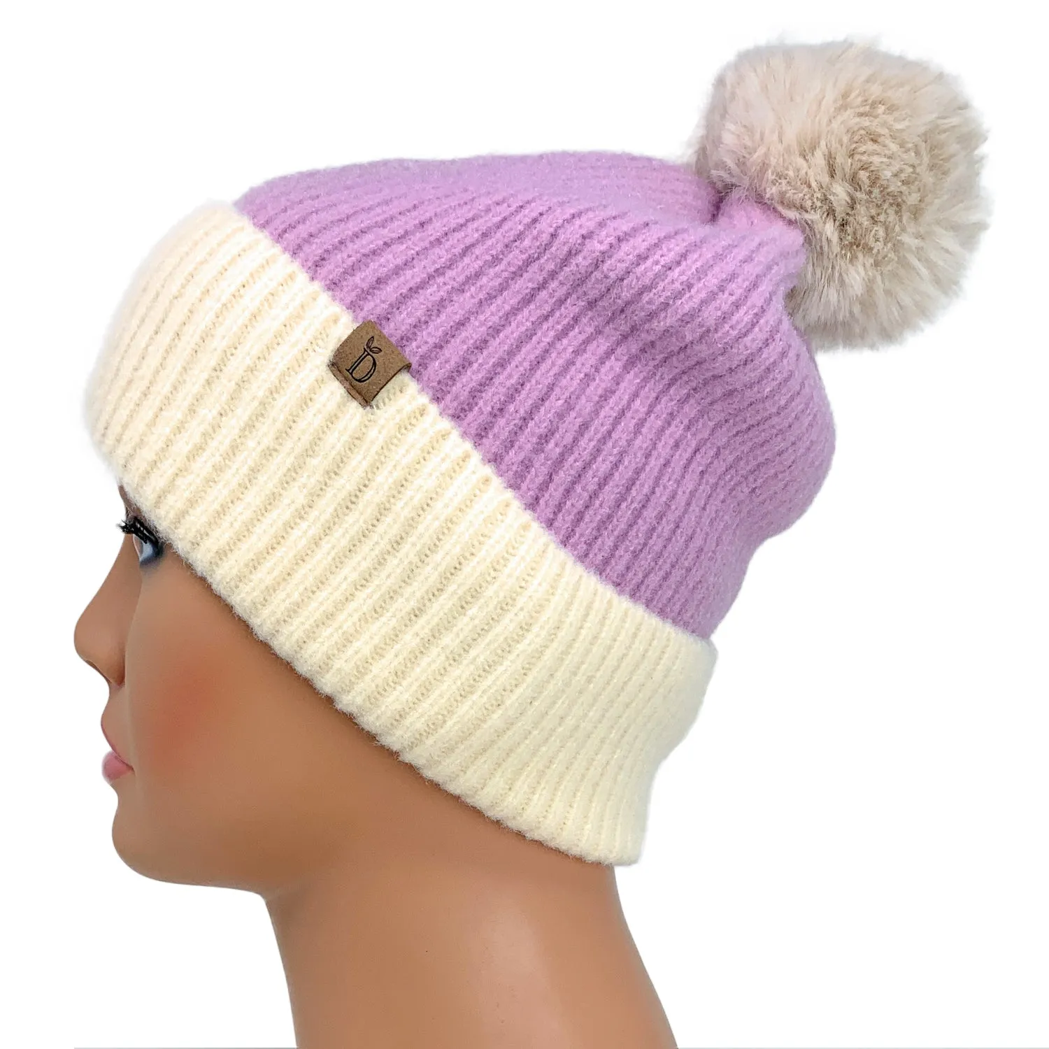 Empire Cove Winter Ribbed Knit Beanie with Faux Fur Pom Pom Hats Gifts for Her