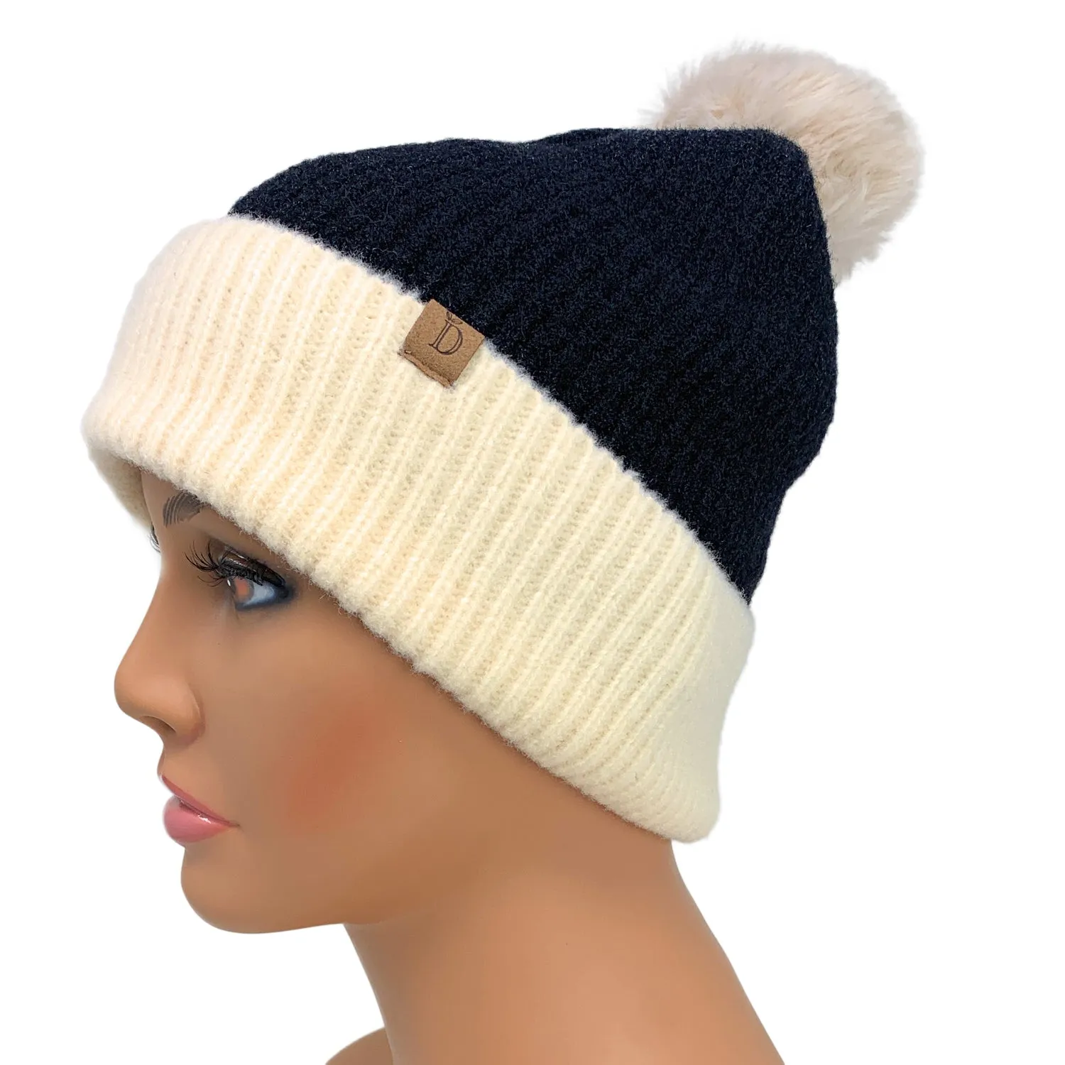 Empire Cove Winter Ribbed Knit Beanie with Faux Fur Pom Pom Hats Gifts for Her