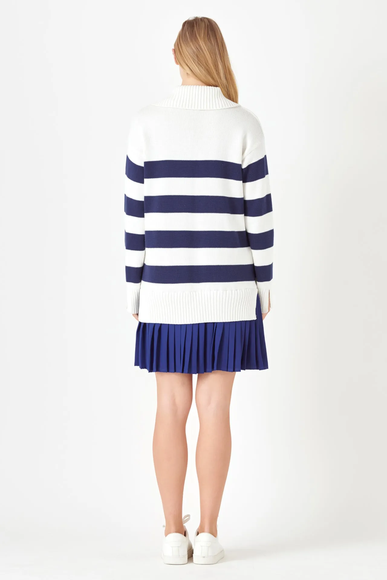 English Factory - Mixed Media Stripe Pleated Mini Dress