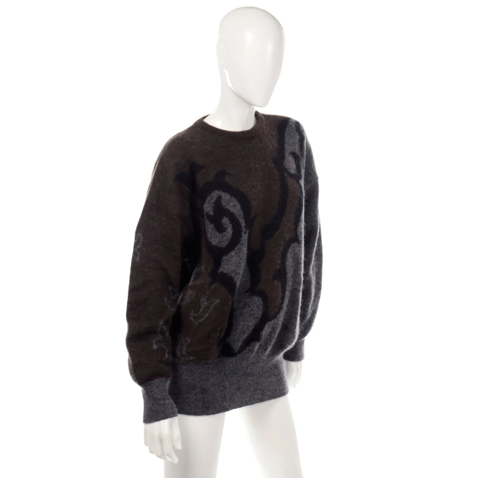 Escada Margaretha Ley Vintage Abstract Pattern Brown Grey Black Pullover Sweater