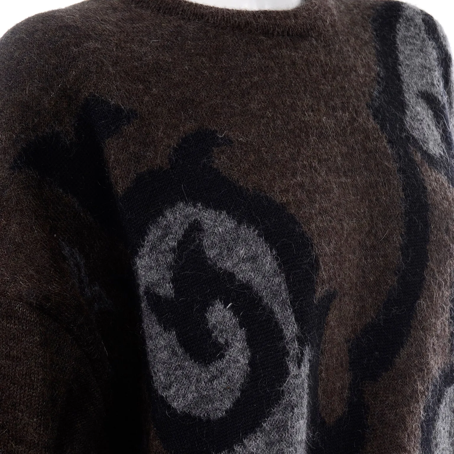 Escada Margaretha Ley Vintage Abstract Pattern Brown Grey Black Pullover Sweater