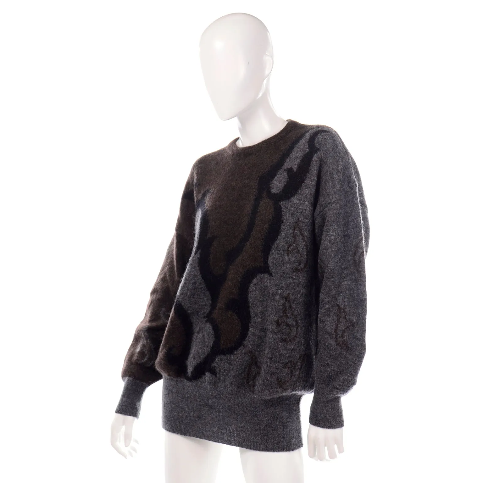 Escada Margaretha Ley Vintage Abstract Pattern Brown Grey Black Pullover Sweater