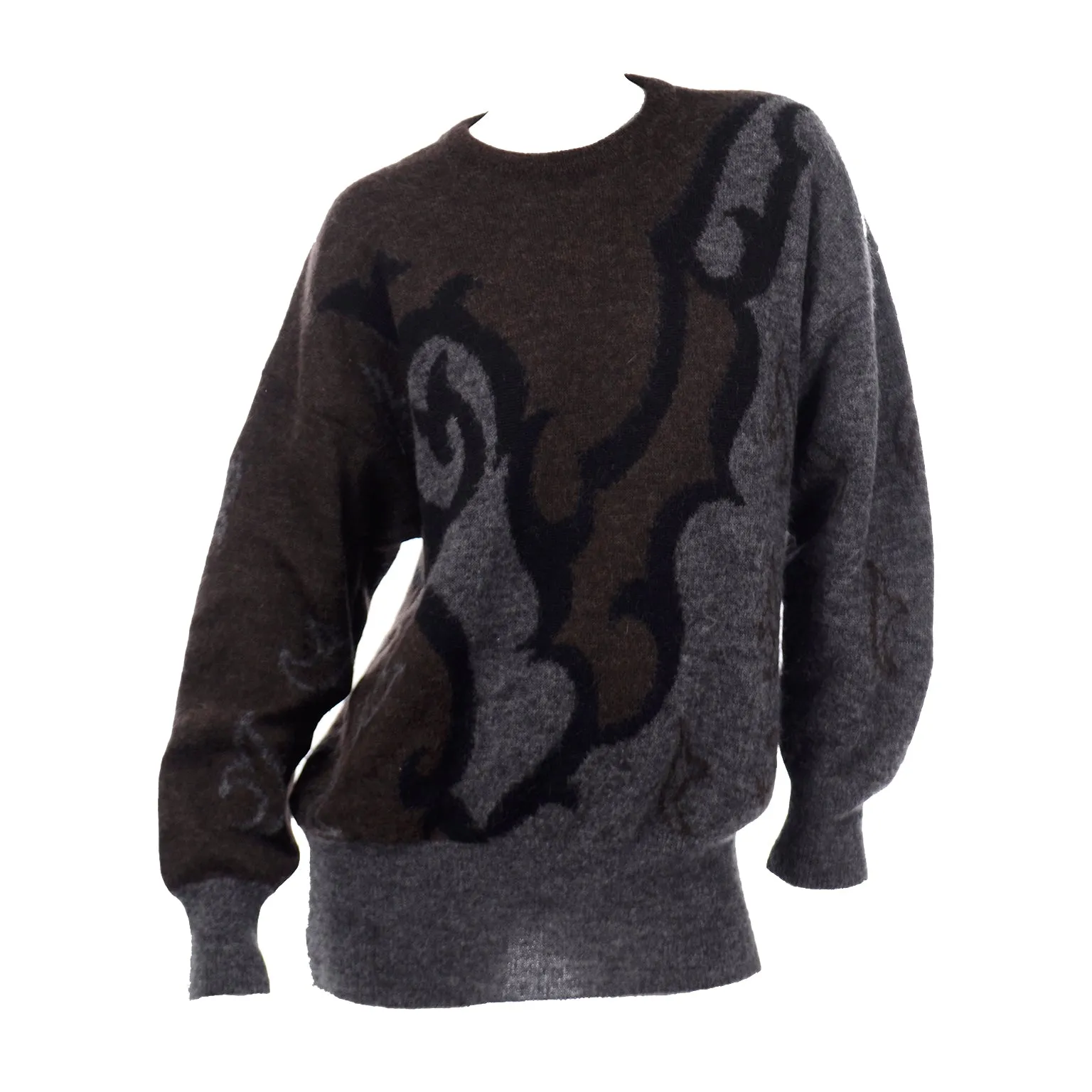 Escada Margaretha Ley Vintage Abstract Pattern Brown Grey Black Pullover Sweater