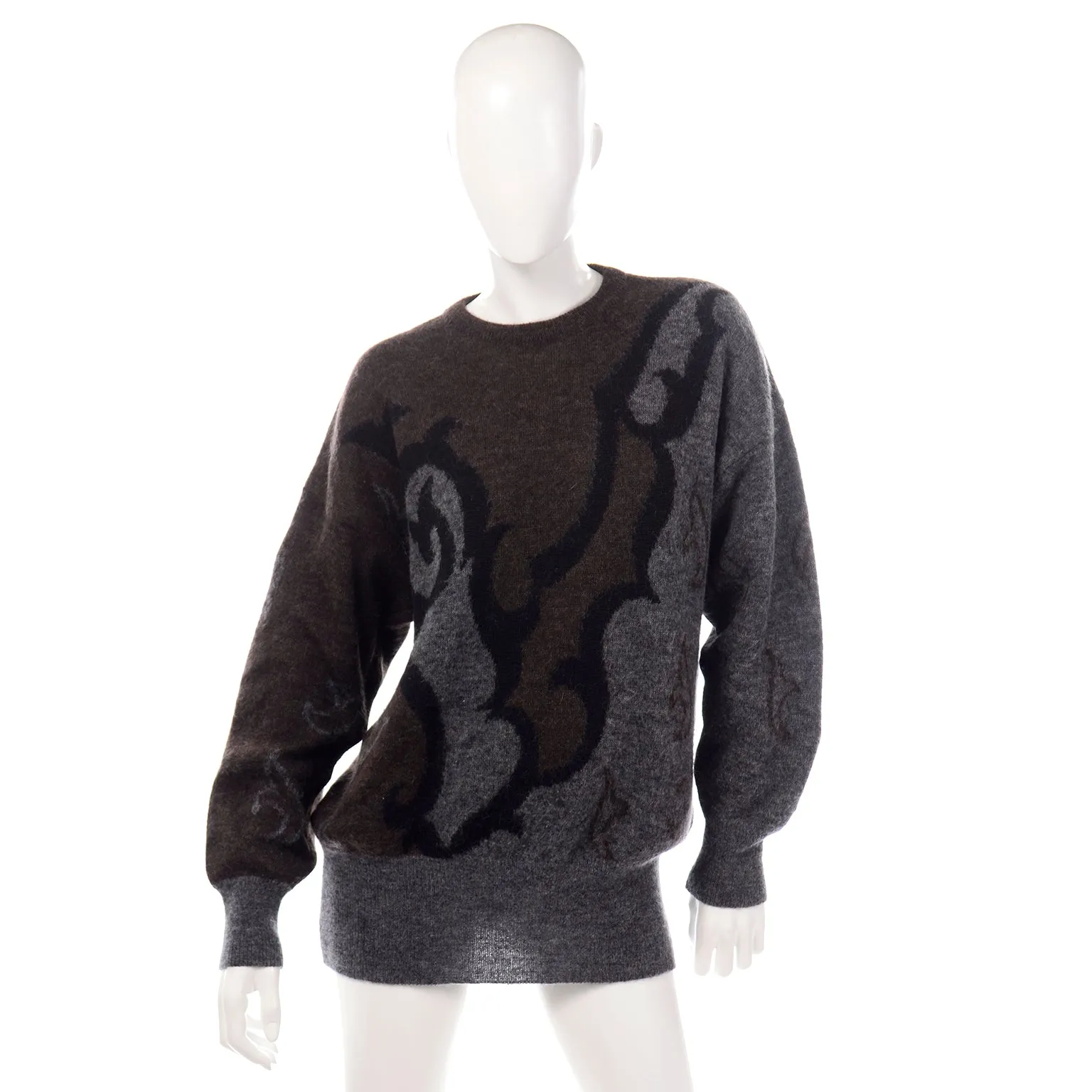 Escada Margaretha Ley Vintage Abstract Pattern Brown Grey Black Pullover Sweater