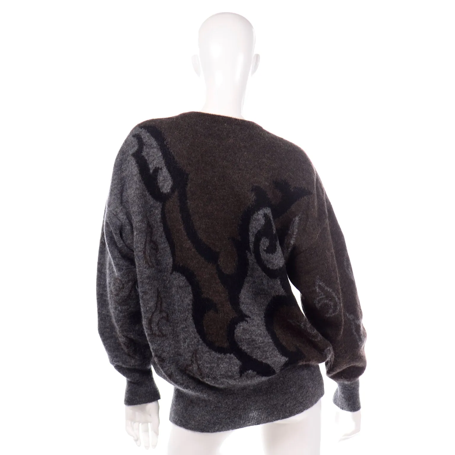 Escada Margaretha Ley Vintage Abstract Pattern Brown Grey Black Pullover Sweater