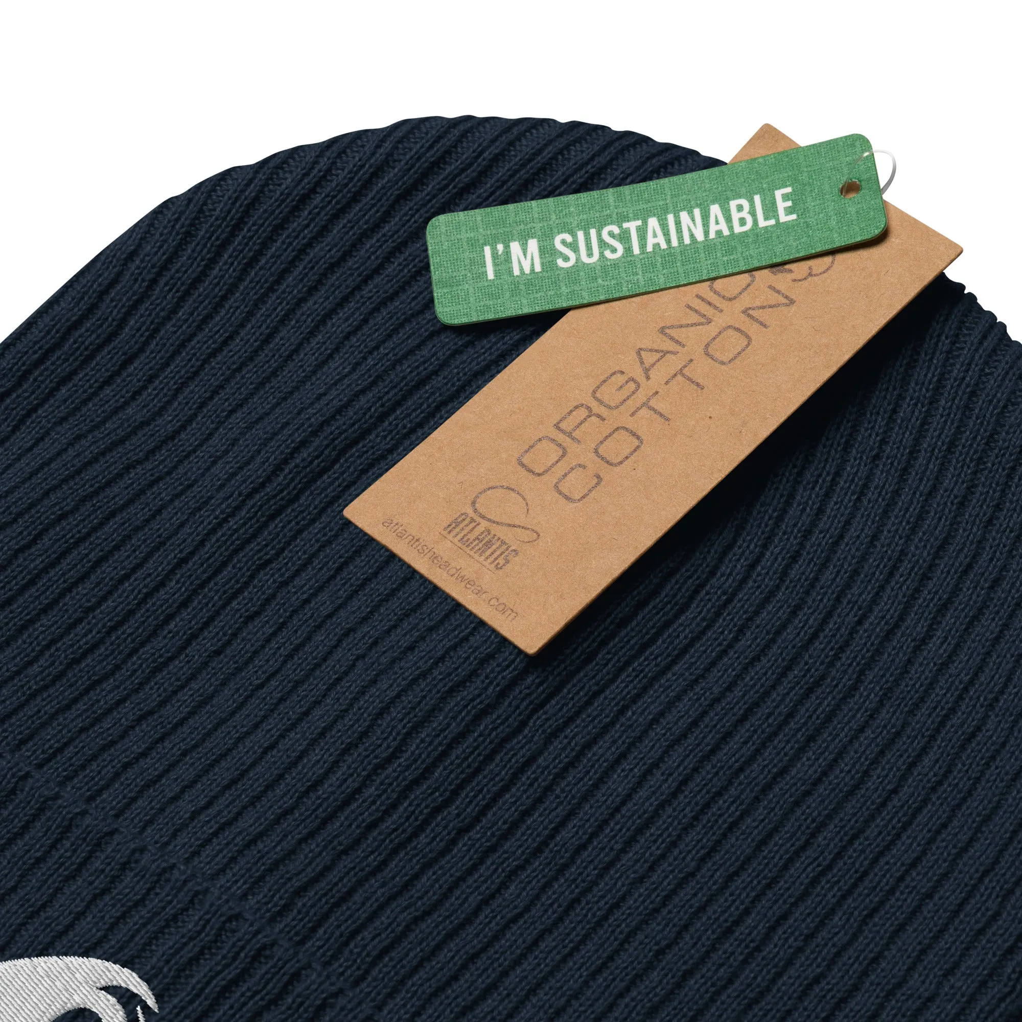 Extremely Stoked®️ Epic Wave Logo on Navy Blue Organic Ribbed Beanie