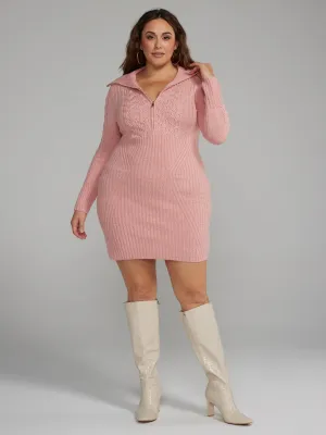 Fashion To Figure - Cable Knit Half Zip Sweater Dress