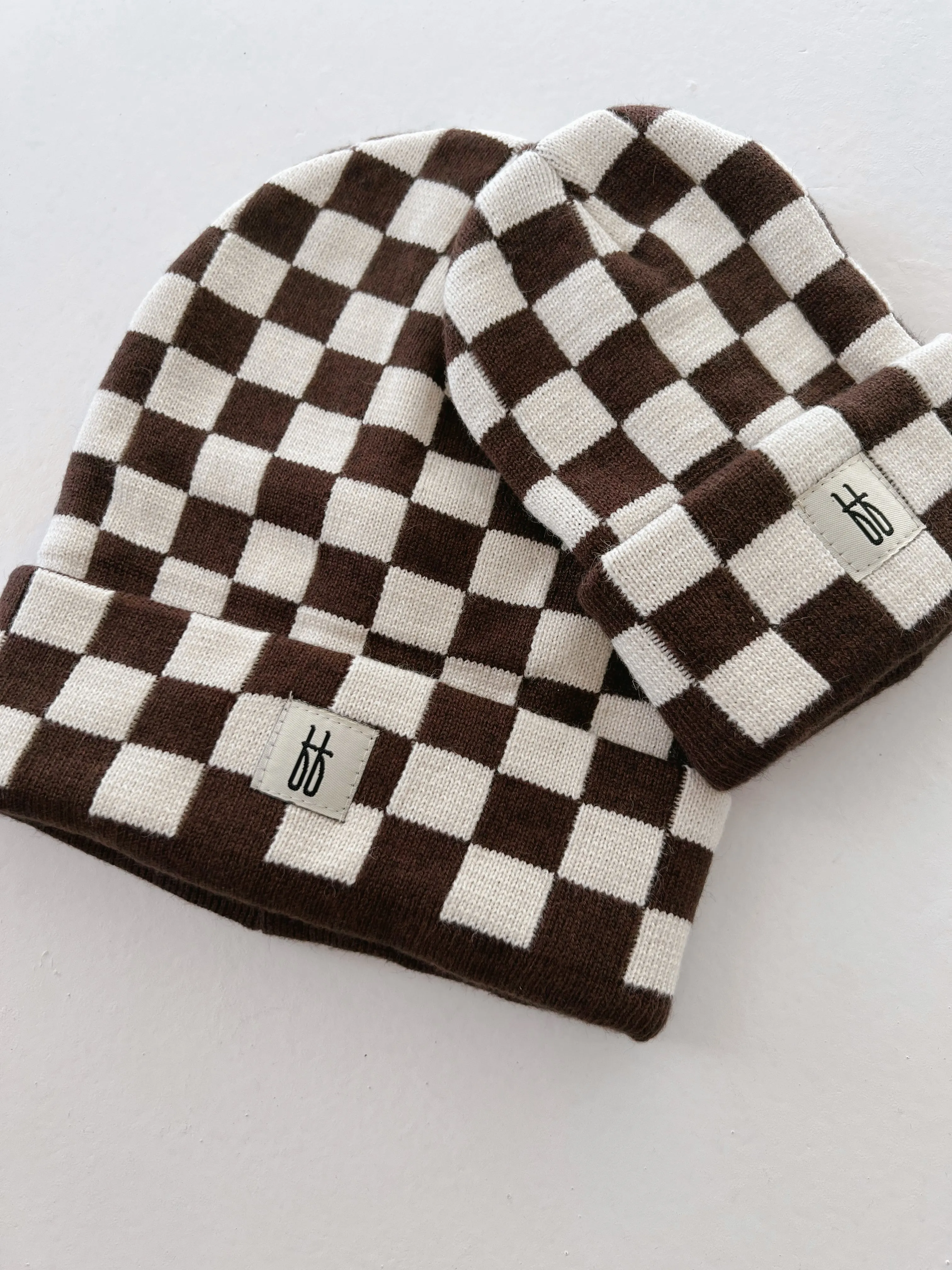 ff Knit Beanie | Coffee & Cream Checkerboard