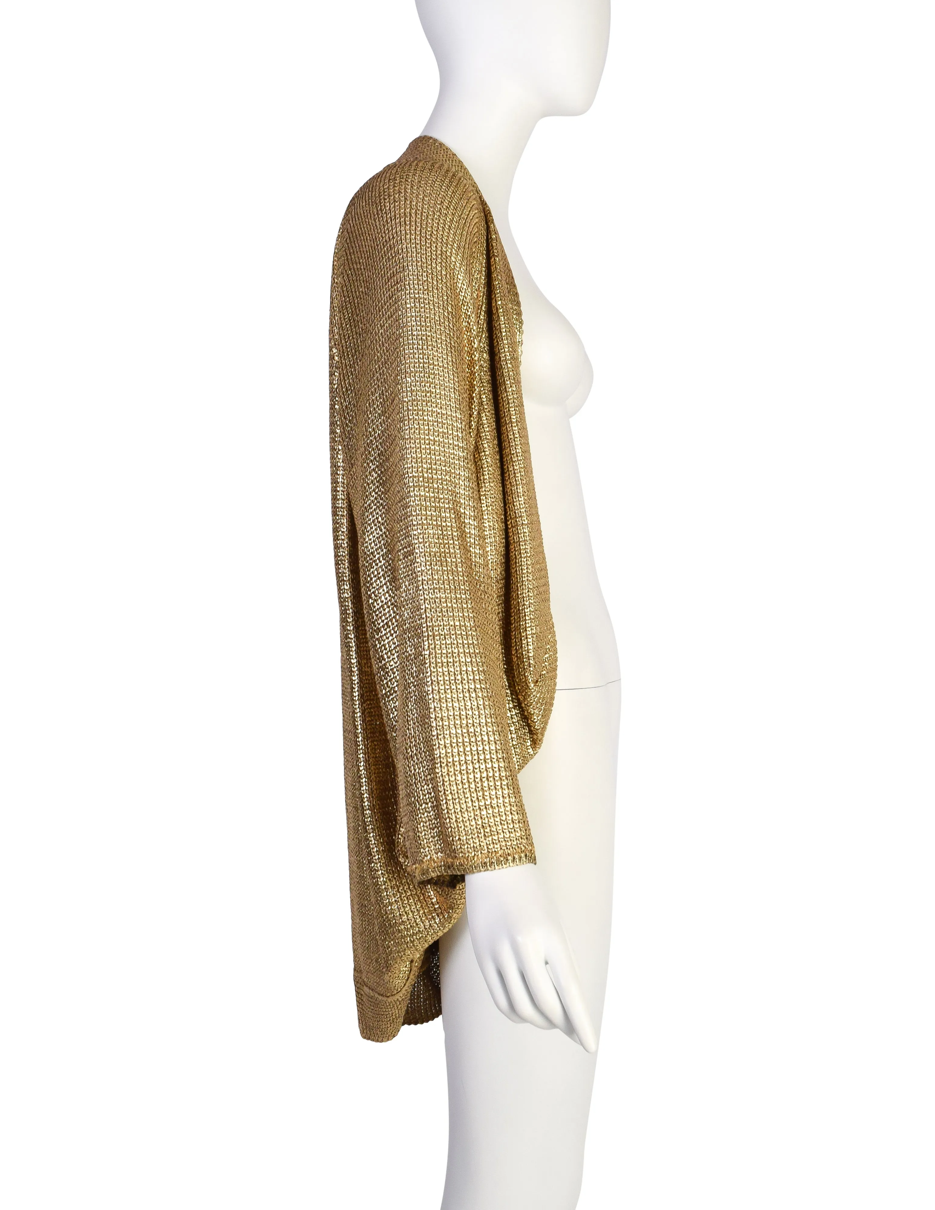 Gianfranco Ferre Vintage Draping Metallic Gold Knit Cardigan Sweater