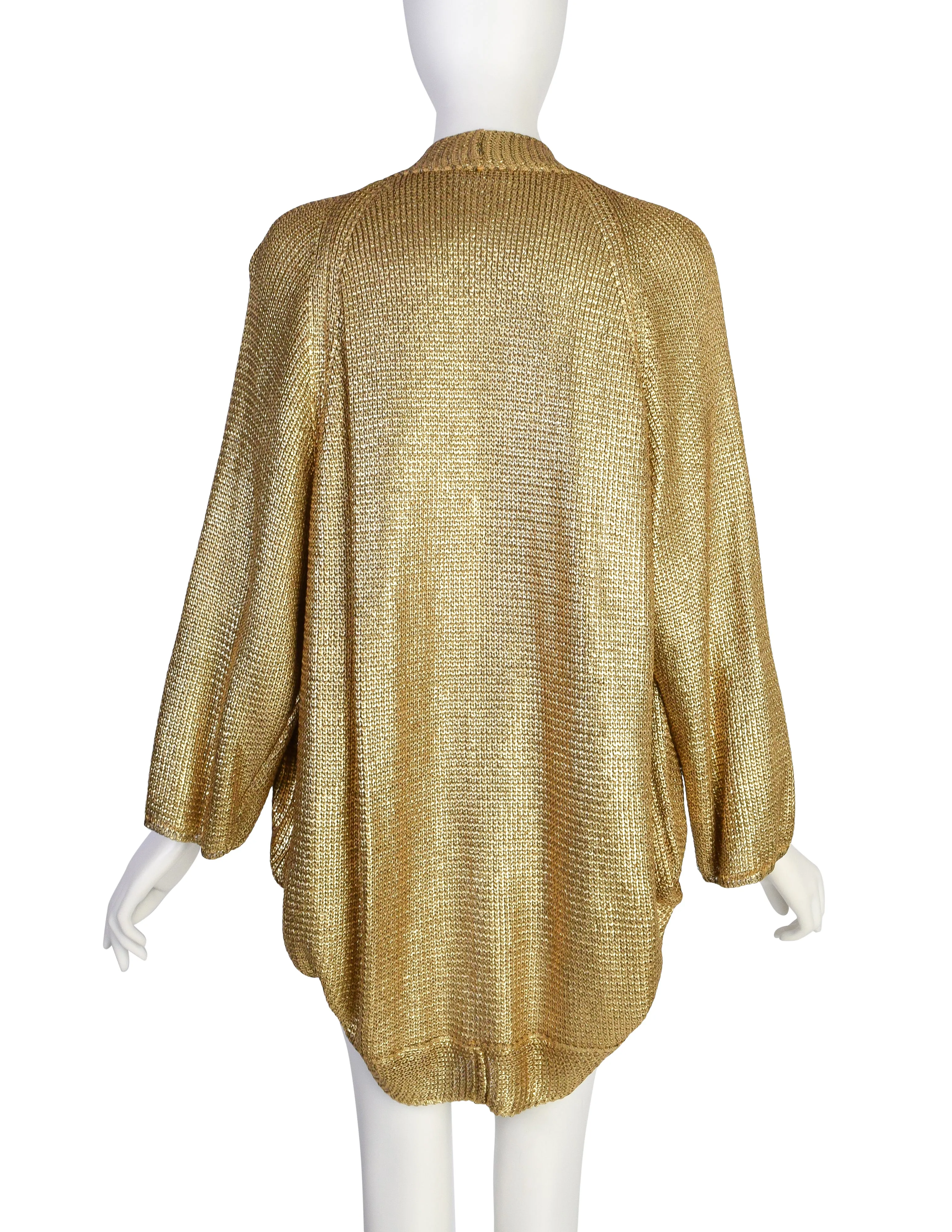 Gianfranco Ferre Vintage Draping Metallic Gold Knit Cardigan Sweater