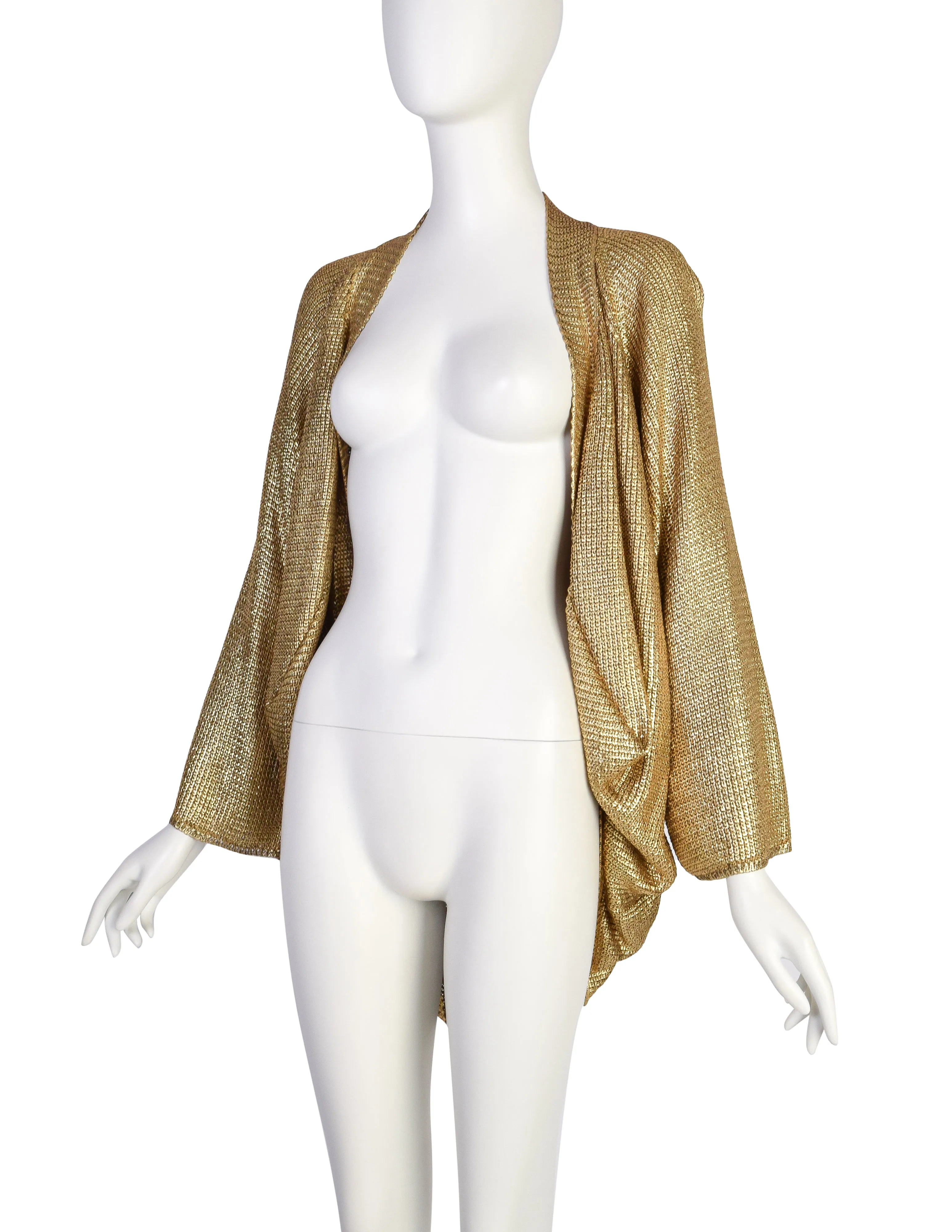 Gianfranco Ferre Vintage Draping Metallic Gold Knit Cardigan Sweater