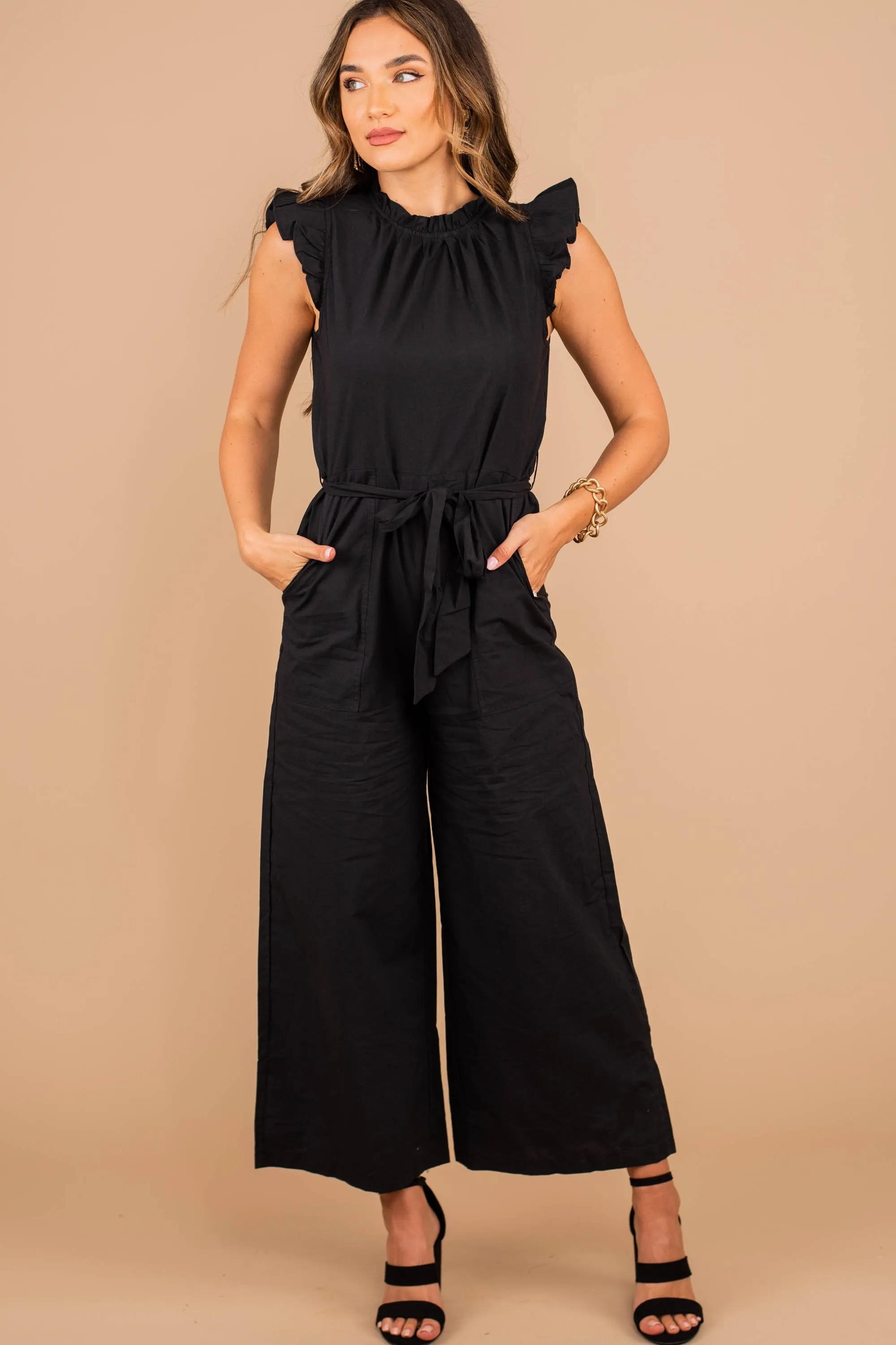 Go With Confidence Black Ruffled Jumpsuit