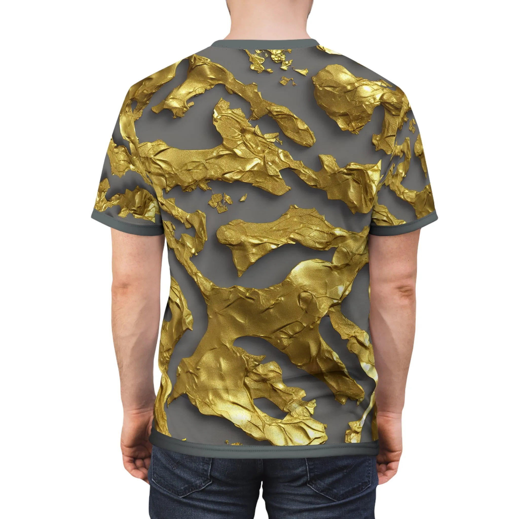 Gold Paint Unisex T-Shirt All Over Print Tee Grey and Gold Print T-Shirt | X3339B