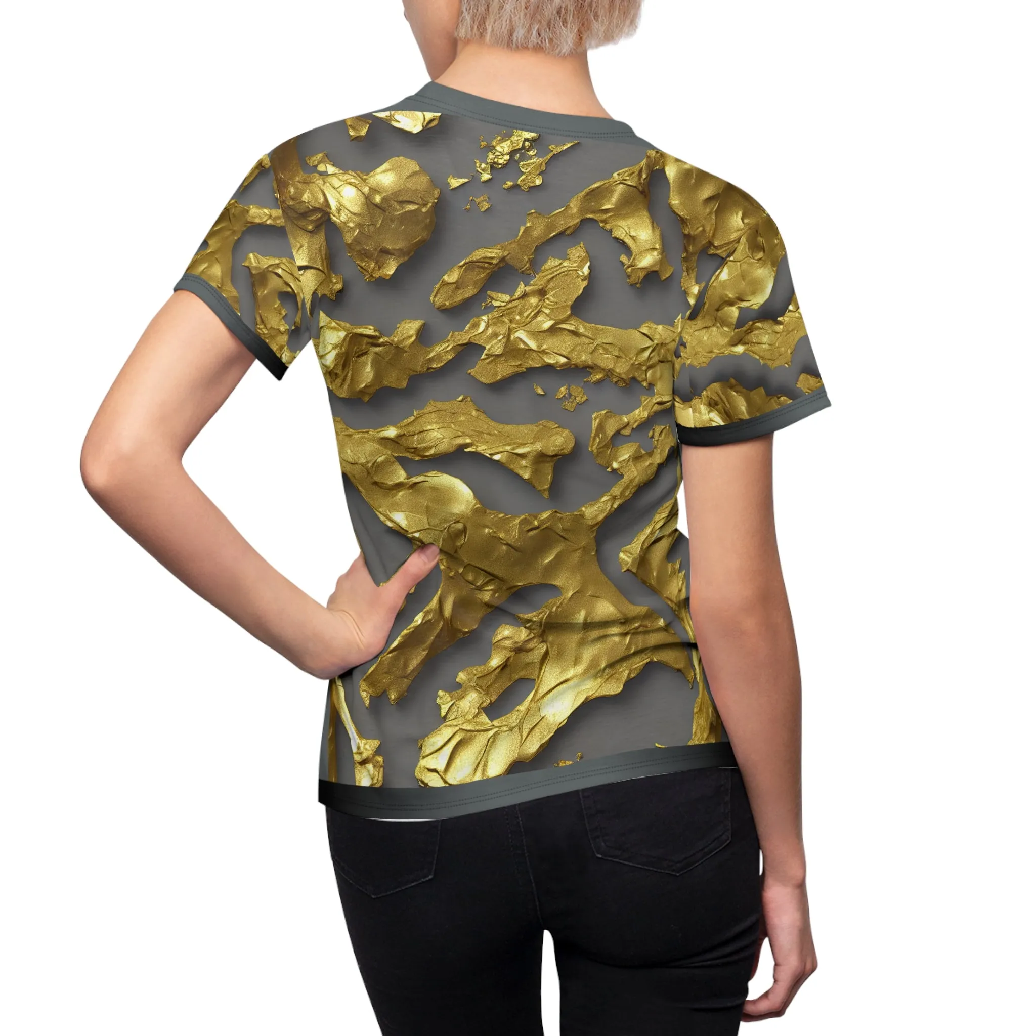 Gold Paint Unisex T-Shirt All Over Print Tee Grey and Gold Print T-Shirt | X3339B