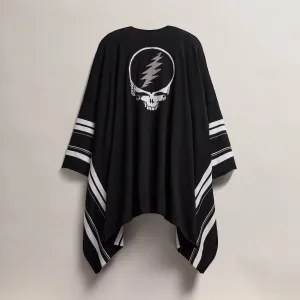 Grateful Dead Linen Blend Poncho - Black/Silver Grey/White