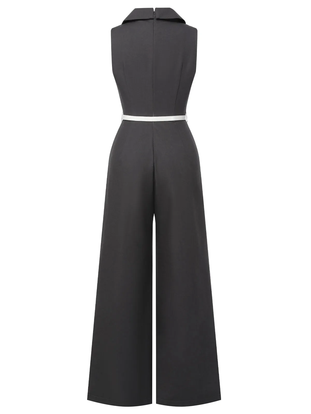 Gray 1940s V-Neck Lapel Lace-Patchwork Jumpsuit