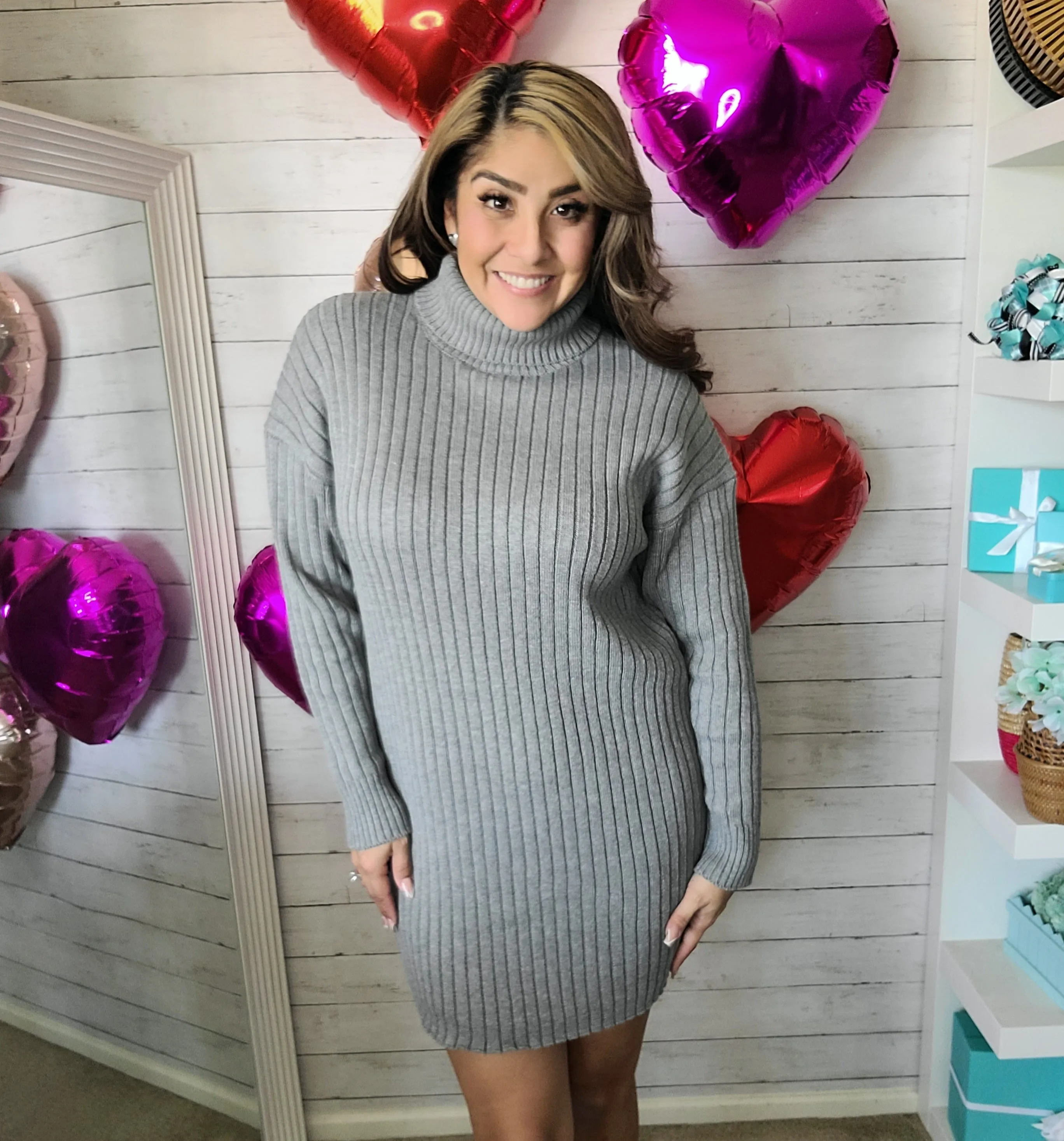 Grey Knit Sweater Dress