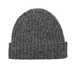 Grey Melange Wool Donegal Beanie