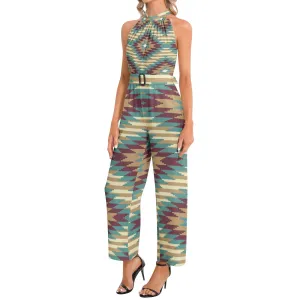 Halter Neck Buckle Belted Jumpsuit