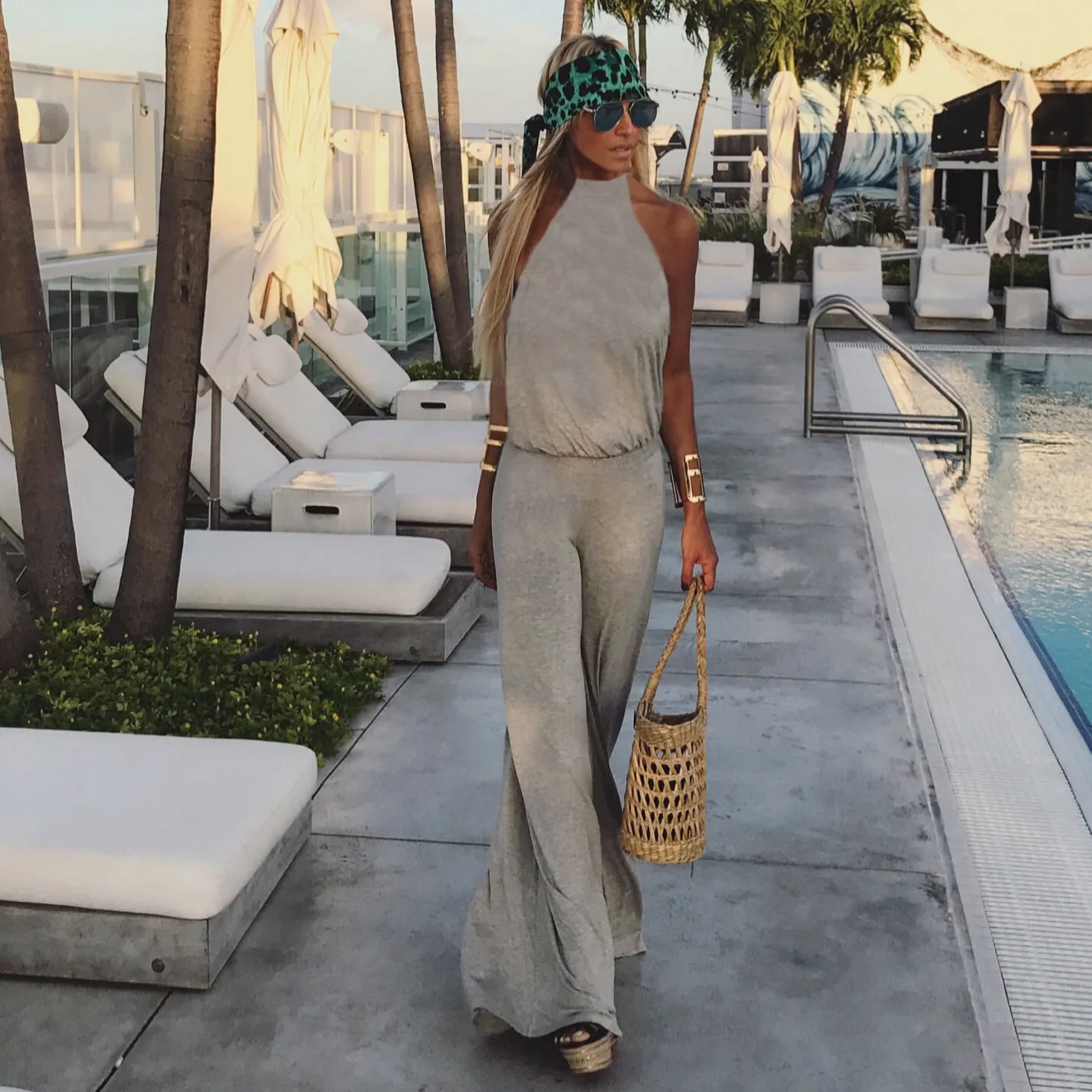 Halter Top Gray Jumpsuit - The Milano