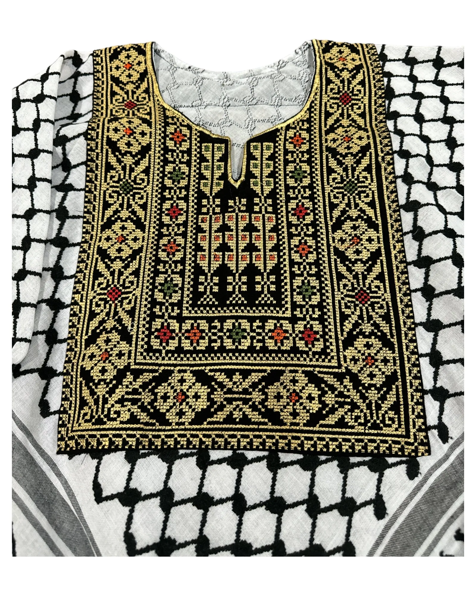 Hand Stitched Black & Gold  Poncho with Keffiyeh design and Embroidery