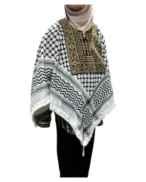 Hand Stitched Black & Gold  Poncho with Keffiyeh design and Embroidery