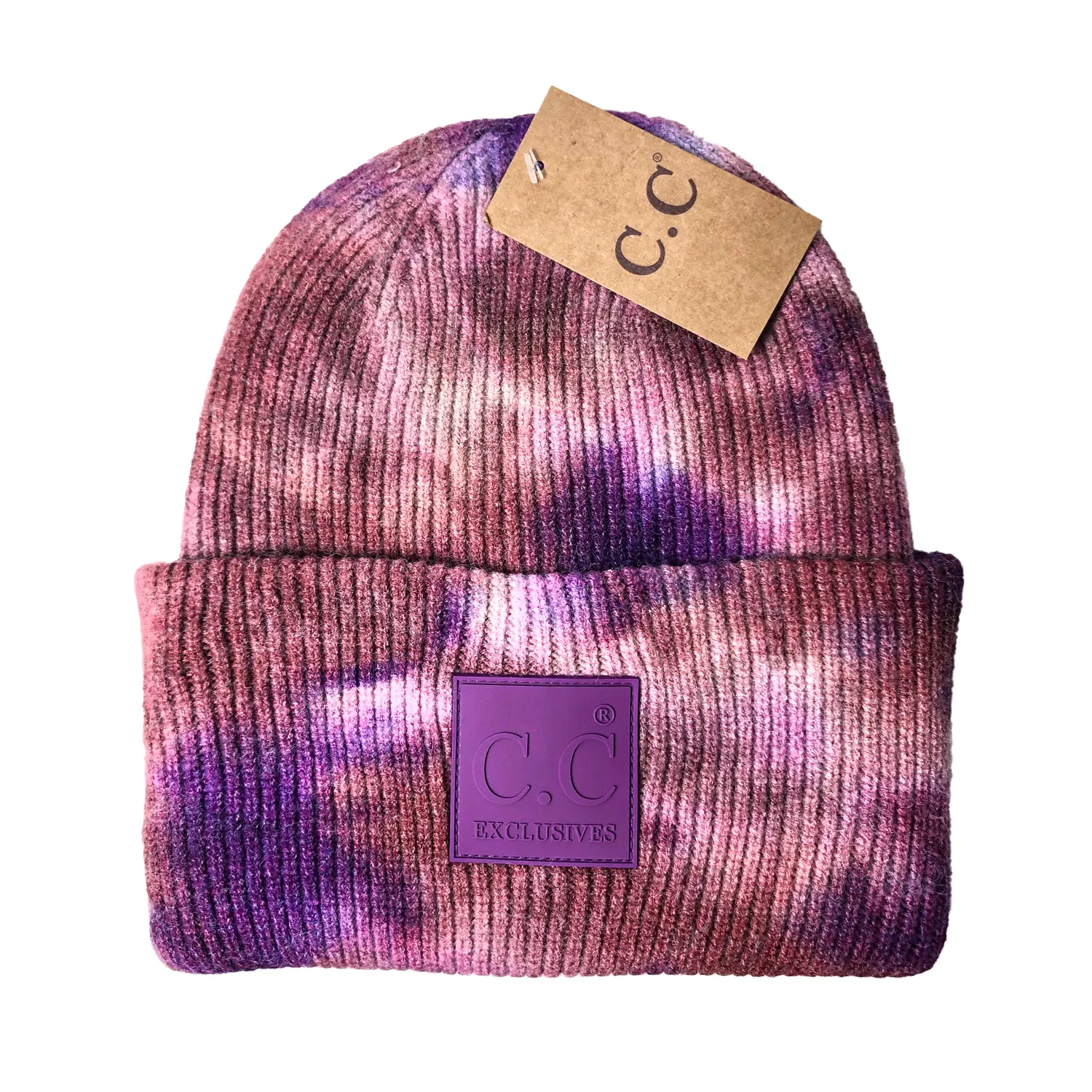 HAT-7380 Tie Dye Beanie with C.C Rubber Patch - Iris/Wild Ginger