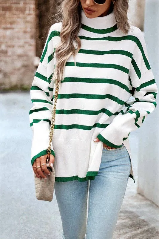 High Neck Striped Cozy Sweater