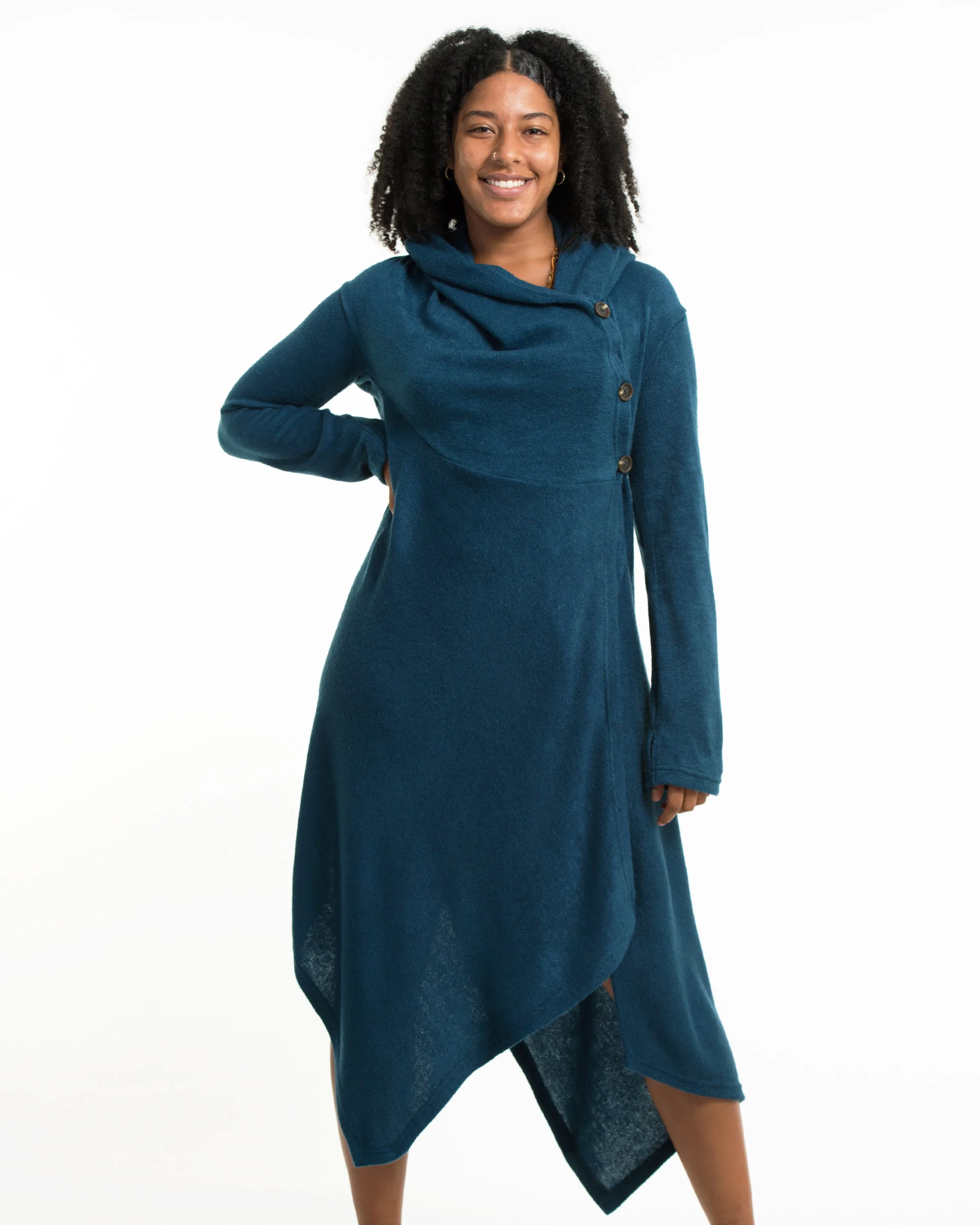 Hooded Pixie Sweater Dress in Blue