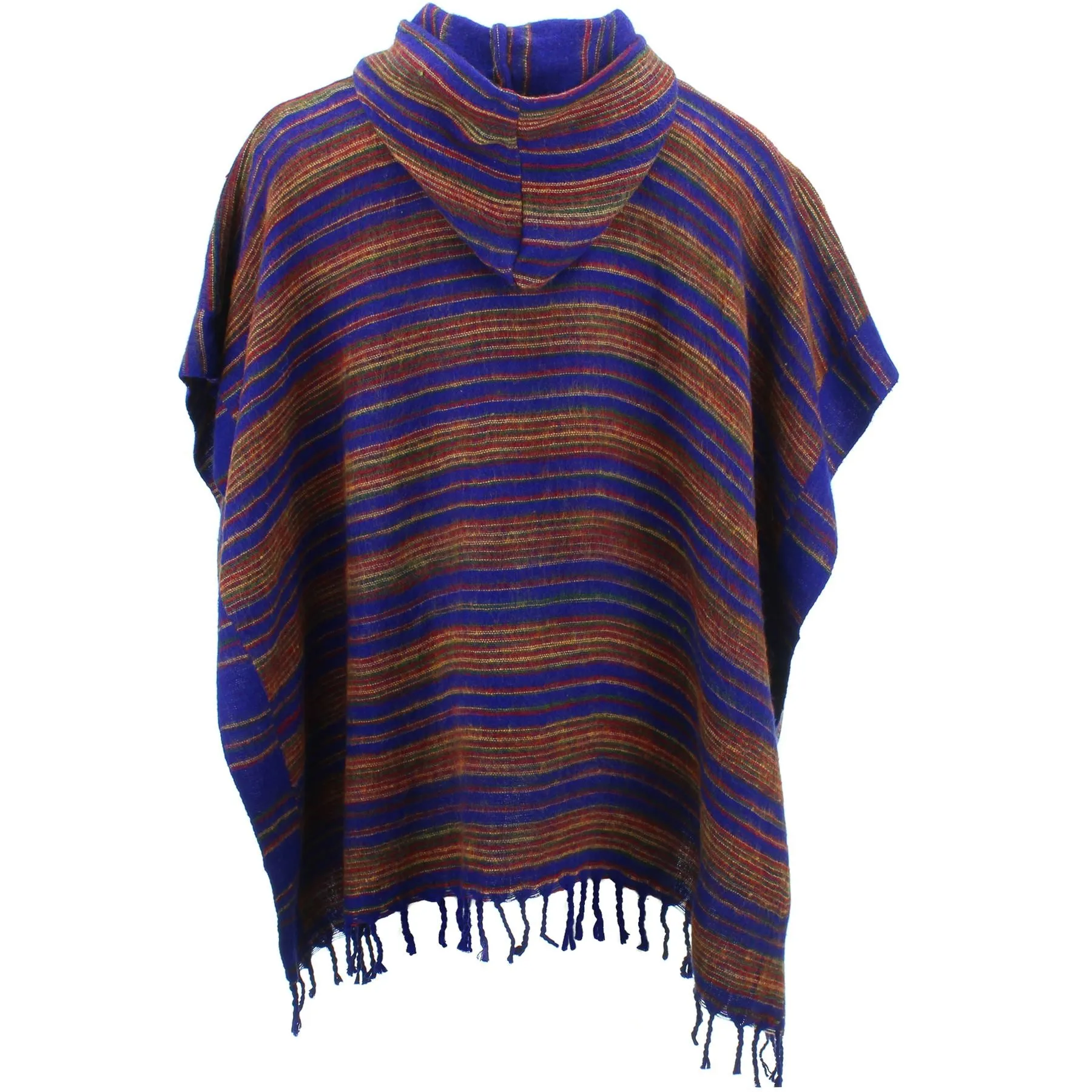 Hooded Square Poncho - Blue & Brown