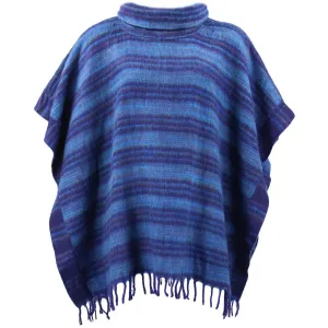 Hooded Square Poncho - Blues