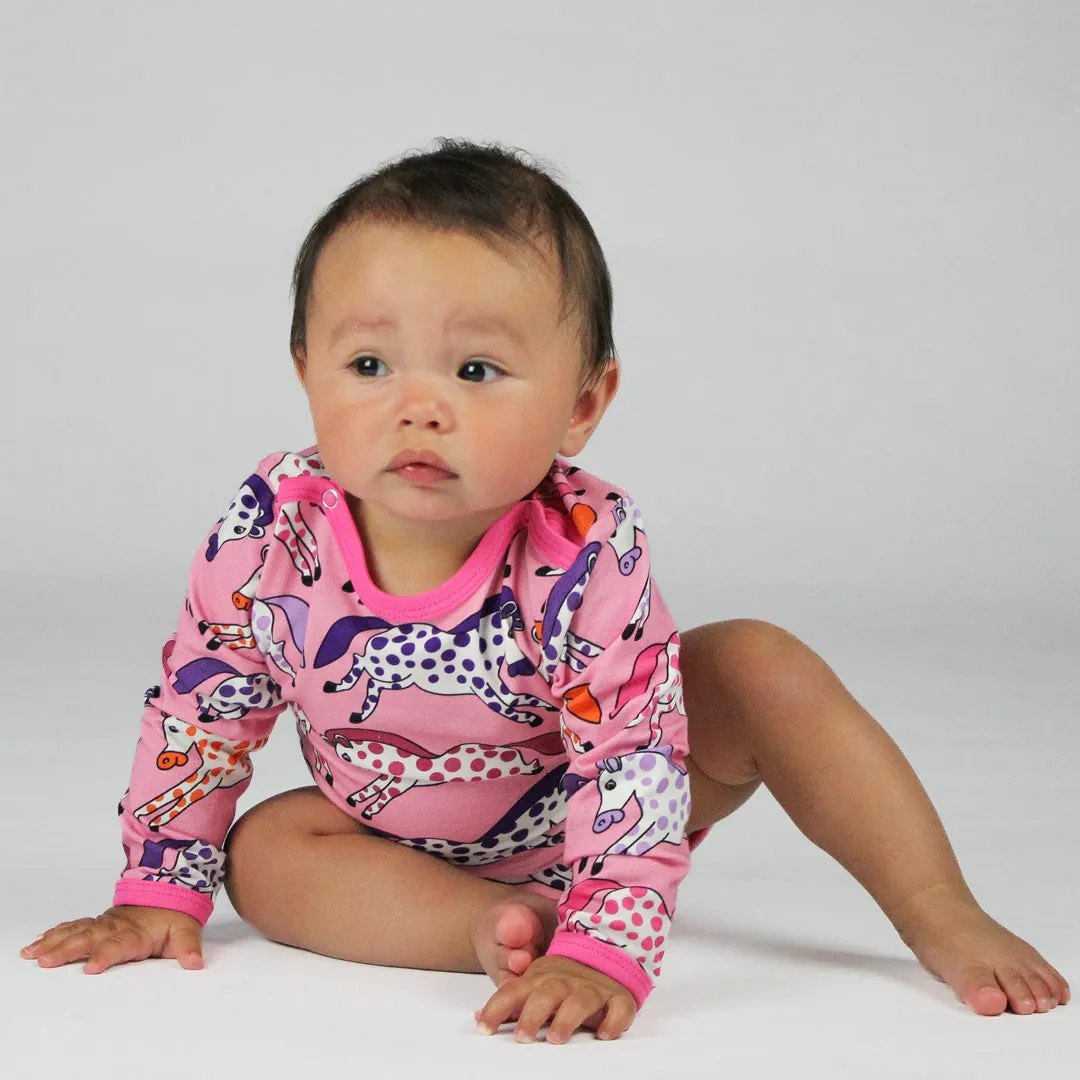 Horses long sleeve bodysuit, sea pink