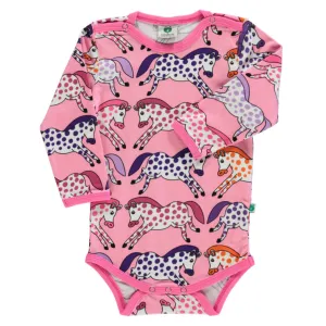 Horses long sleeve bodysuit, sea pink