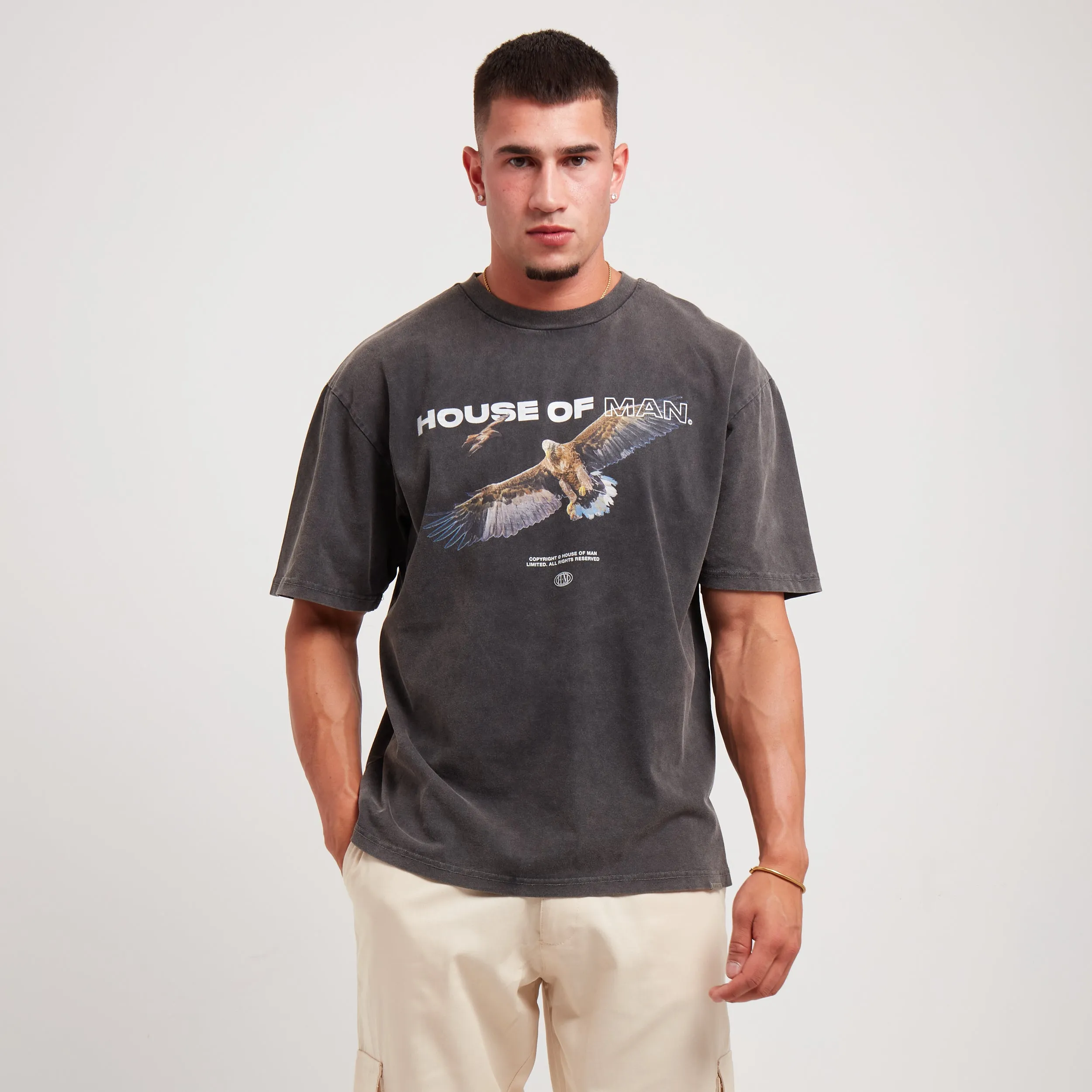 House Of Man The Eagle T Shirt in Washed Grey